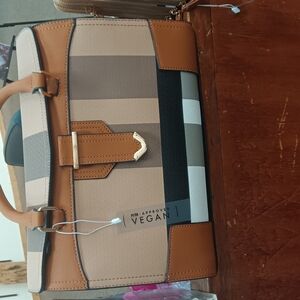 Vegan Striped Handbag in Brown and Black